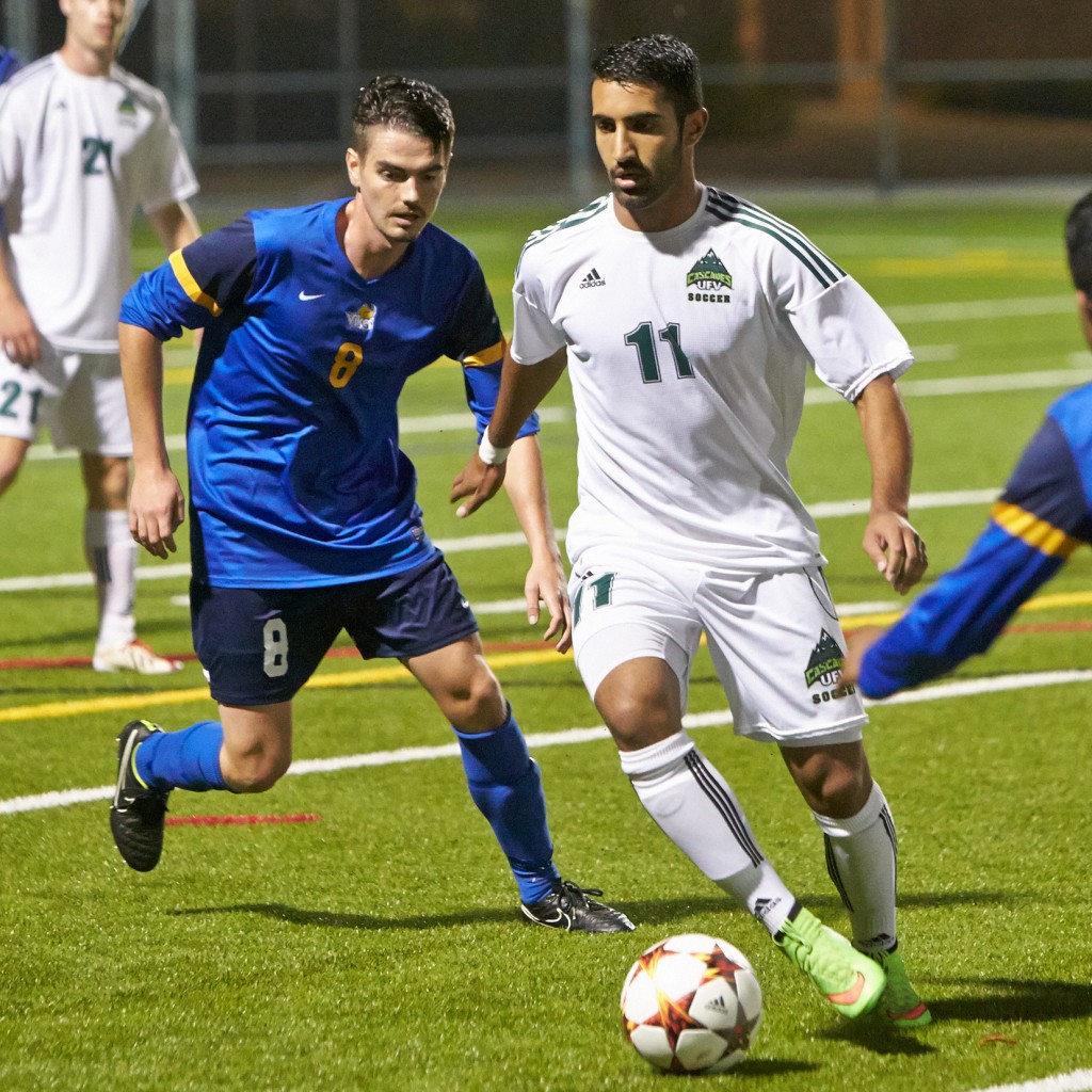 Justin Sekhon and the UFV men's soccer team opened the Canada West regular season with a 2-0 road win over UBCO. (Tree Frog Imaging file photo)